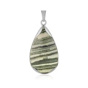 Anhänger Zebra-Jaspis (grün), Tropfen (35 x 20mm), 4,7cm, platiniert | Marco Schreier