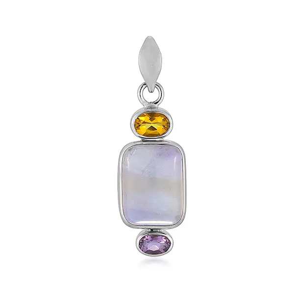 Anhänger Ametrin Rechteck, Amethyst, Citrin, 3,5cm, platiniert | Marco Schreier