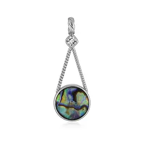 Paua shell pendant, round (14.5mm), 4.0cm, platinum plated | Marco Schreier