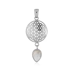 242023230283 Flower of Life pendant, Labrodorite (white) (14 x 10mm), 5.2cm, platinum plated | Marco Schreier