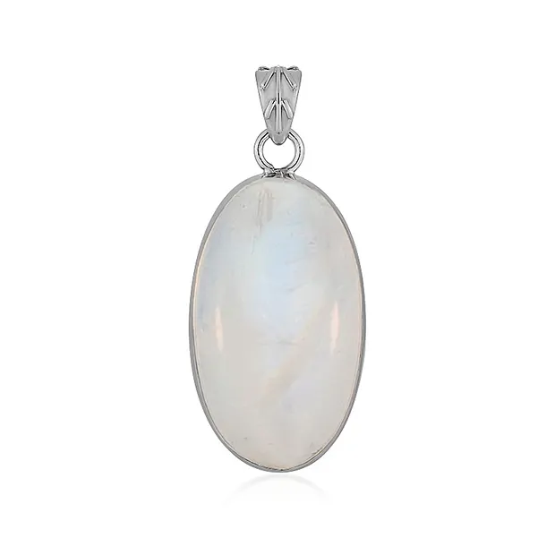 Labrodorite (white) pendant, oval (35 x 20mm), 4.6cm, platinum plated | Marco Schreier