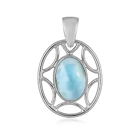 Larimar pendant, oval (14 x 10mm), 3.2cm, platinum plated | Marco Schreier