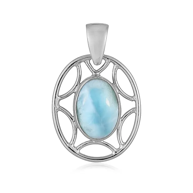 Larimar pendant, oval (14 x 10mm), 3.2cm, platinum plated | Marco Schreier