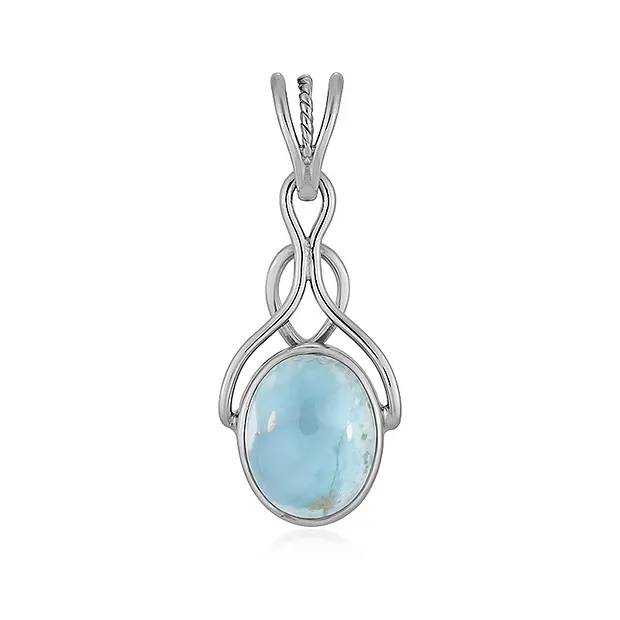Larimar pendant, oval (12 x 10mm), 3.2cm, platinum plated | Marco Schreier