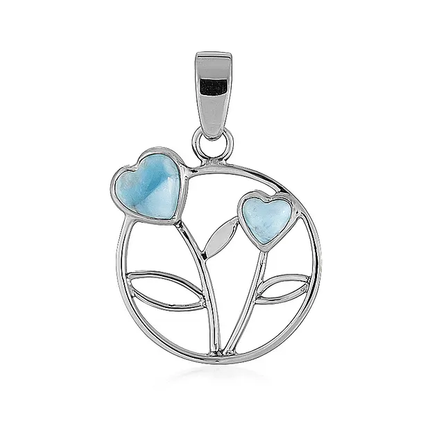 Pendentif Larimar, fleurs en forme de coeur (6 - 8mm), 4,0cm, platiné | Marco Schreier