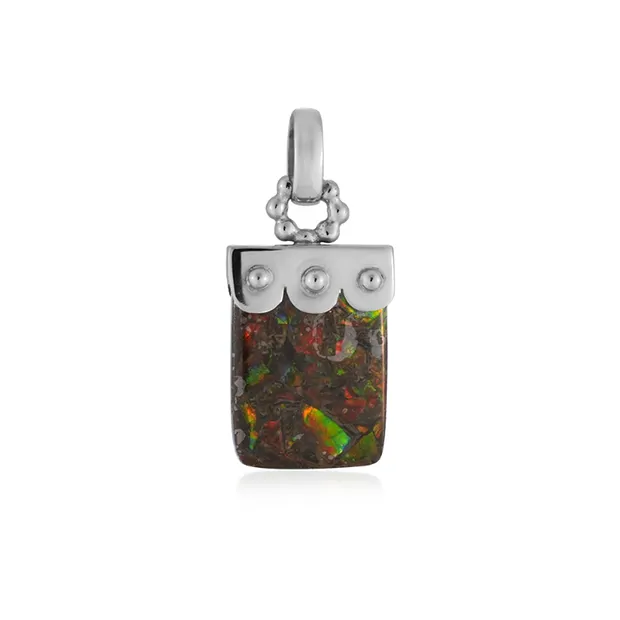 Ammolite pendant, rectangle (18 x 13mm), 3.0cm, platinum plated | Marco Schreier