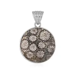 242023230308 Pendentif Corail fossilisé, rond (30mm), 4,2cm, platiné | Marco Schreier