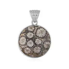 Petrified Coral pendant, round (30mm), 4.2cm, platinum plated | Marco Schreier