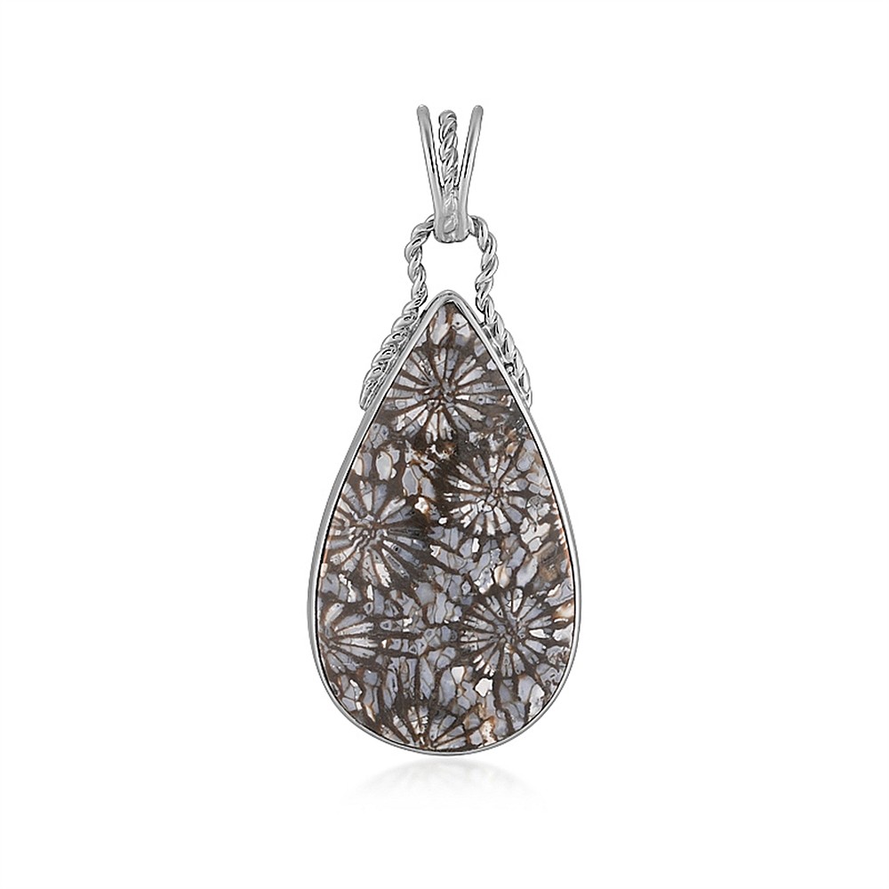 Petrified Coral pendant, drop (35 x 20mm), 4.7cm, platinum plated | Marco Schreier