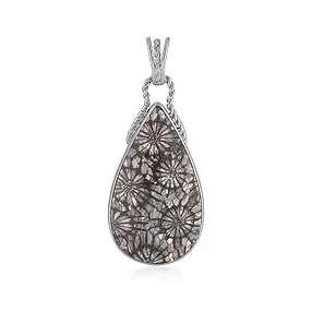 Anhänger versteinerte Koralle, Tropfen (35 x 20mm), 4,7cm, platiniert | Marco Schreier