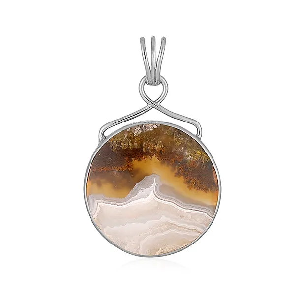 Pendentif Agate mousse (jaune), rond (30mm), 4,0cm, platiné | Marco Schreier