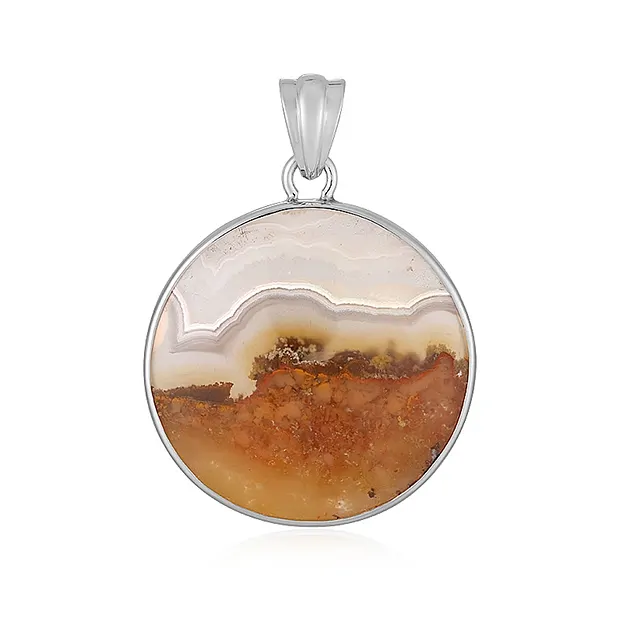 Pendentif Agate mousse (jaune), rond (30mm), 4,0cm, platiné | Marco Schreier