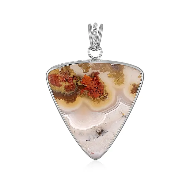 Moss Agate pendant (yellow), trillion (30 x 30mm), 4.1cm, platinum plated | Marco Schreier