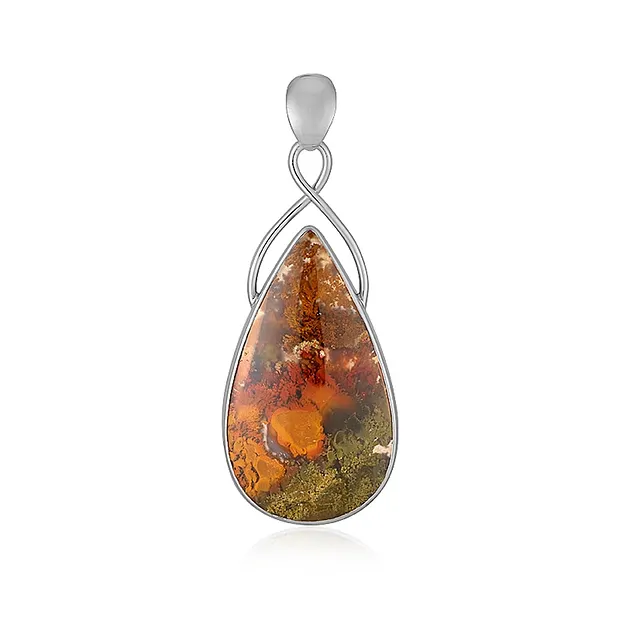 Pendentif Agate mousse (jaune), goutte (40 x 20mm), 5,5cm, platiné | Marco Schreier
