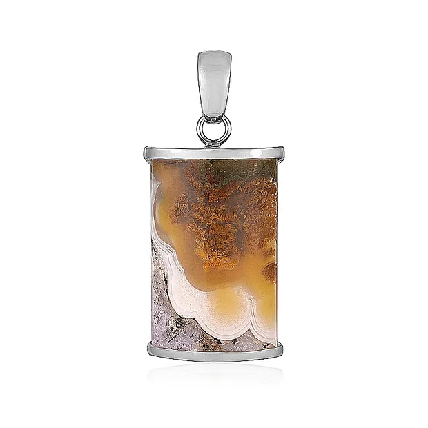 Moss Agate pendant (yellow), half cylinder (30 x 15mm), 4.0cm, platinum plated | Marco Schreier