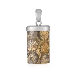 242023240015 Pendentif Corail fossilisé, demi-cylindre (30 x 19mm), 4,5cm, platiné | Marco Schreier