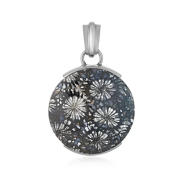 Pendentif Corail fossilisé, rond (30mm), 4,5cm, platiné | Marco Schreier