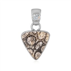 242023240018 Pendentif Corail fossilisé, triangle (15 x 15mm), Topaze, 3,0cm, platiné | Marco Schreier