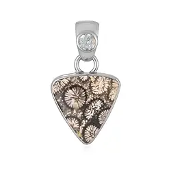 242023240018 Pendentif Corail fossilisé, triangle (15 x 15mm), Topaze, 3,0cm, platiné | Marco Schreier