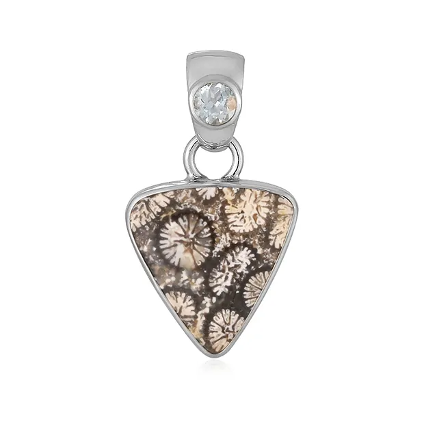 Petrified Coral pendant, triangle (15 x 15mm), topaz, 3.0cm, platinum plated | Marco Schreier