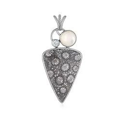 242023240019 Petrified Coral pendant, triangle (35mm), Mother of Pearl, Topaz, 5.5cm, platinum plated | Marco Schreier