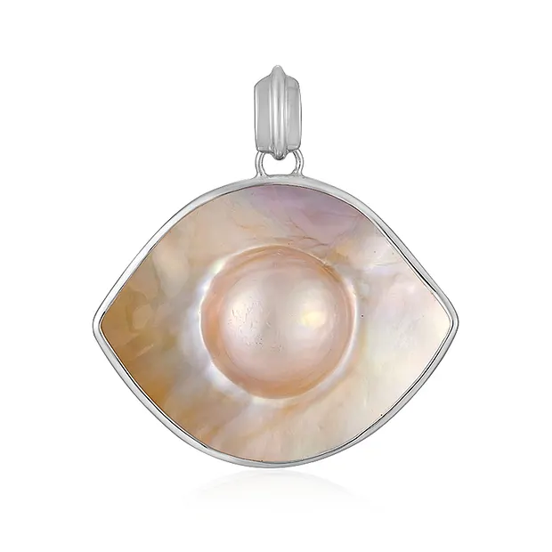 Mabé pearl pendant, eye (30 x 25mm), 3.4cm, platinum plated | Marco Schreier