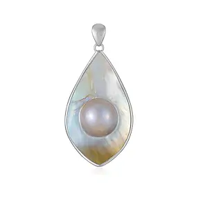 Pendentif Perle Mabé, goutte longue (45 x 35mm), 5,8cm, platiné | Marco Schreier