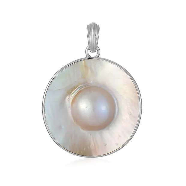 Pendentif Perle Mabé, rond (25mm), 3,5cm, platiné | Marco Schreier