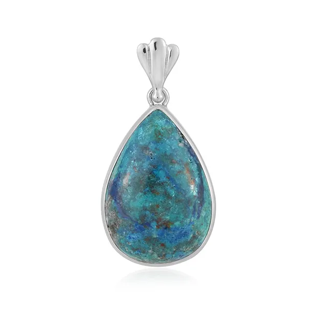 Pendentif Shattuckite, goutte (32 x 20mm), 4,2cm, platiné | Marco Schreier