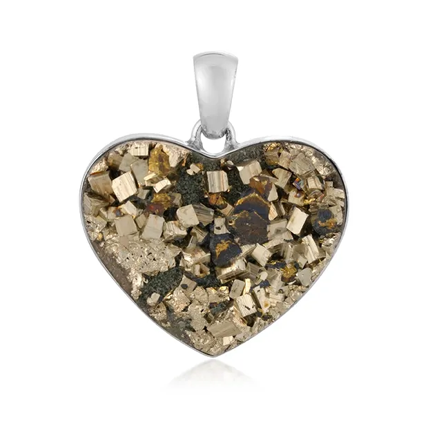 Pendant Pyrite, heart (23 x 27mm), 3.8cm, platinum plated | Marco Schreier