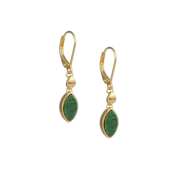 Pendente in uvarovite, marquise (12 x 6 mm), 2,1 cm, placcato oro | Marco Schreier