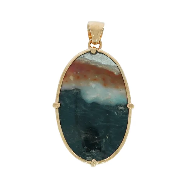 Petrified Palm Wood pendant oval (40 x 25mm), 5.2cm, gold-plated | Marco Schreier