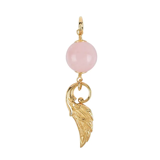 Colgante de cuarzo rosa con alas, 9,0 cm, chapado en oro | Marco Schreier