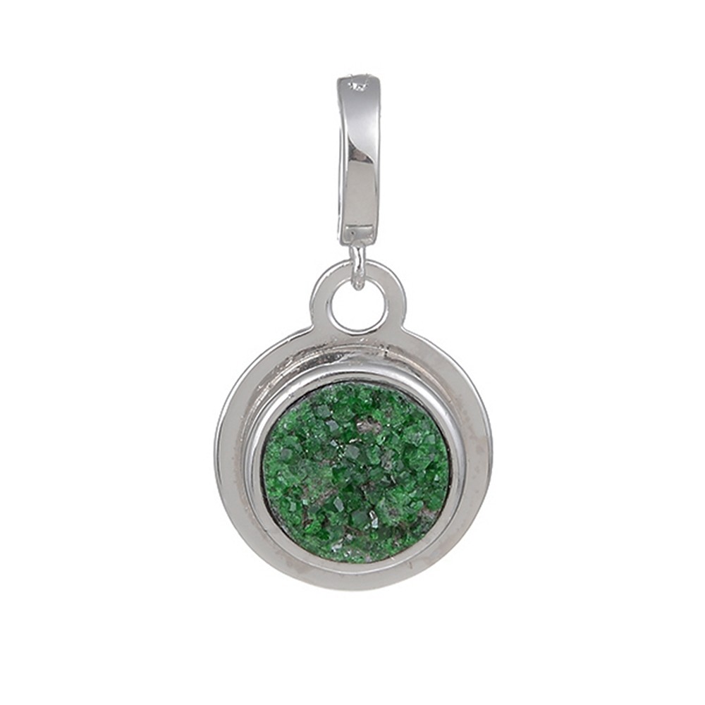 Uvarovite pendant, round (10mm), 2.7cm, rhodiniert, Varioclip | Marco Schreier