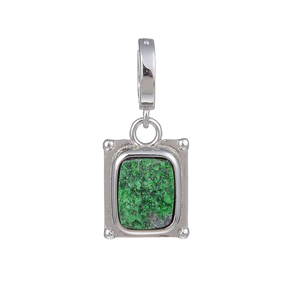 Pendentif Uvarovite, rectangle (9 x 7mm), 2,5cm, rhodié, vario-clip | Marco Schreier