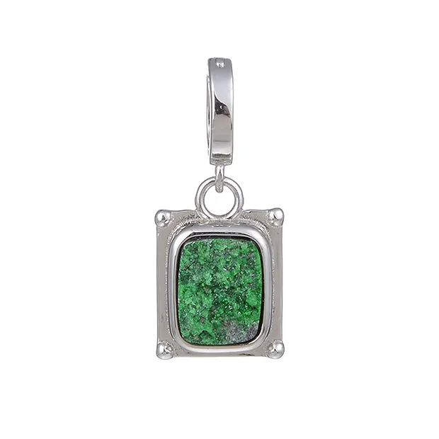 Uvarovite pendant, rectangle (9 x 7mm), 2.5cm, rhodiniert, Vario clip | Marco Schreier