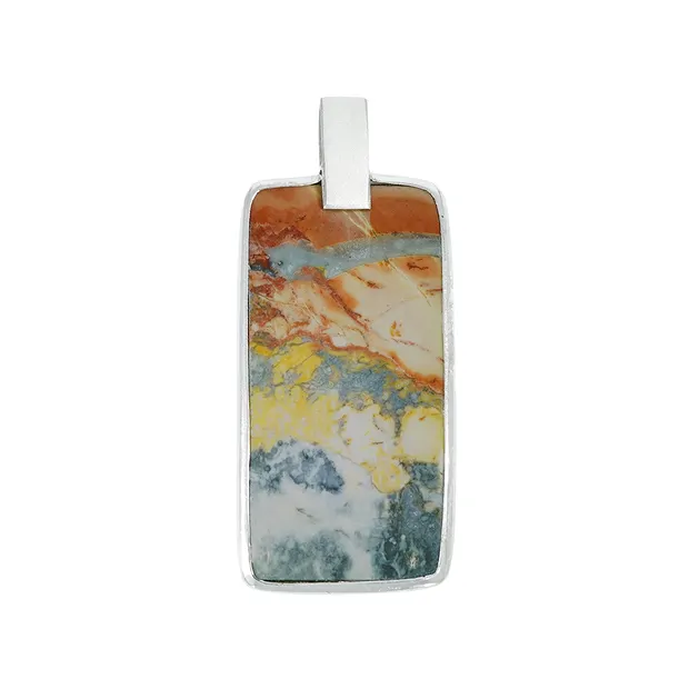Maligano jasper rectangle pendant, 5.0 cm, rhodiniert, partially frosted | Marco Schreier