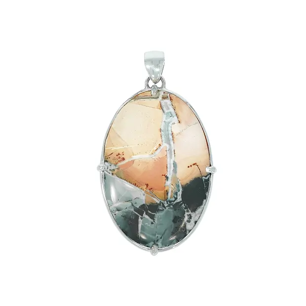 Maligano jasper oval pendant, 5.2 cm, rhodiniert | Marco Schreier