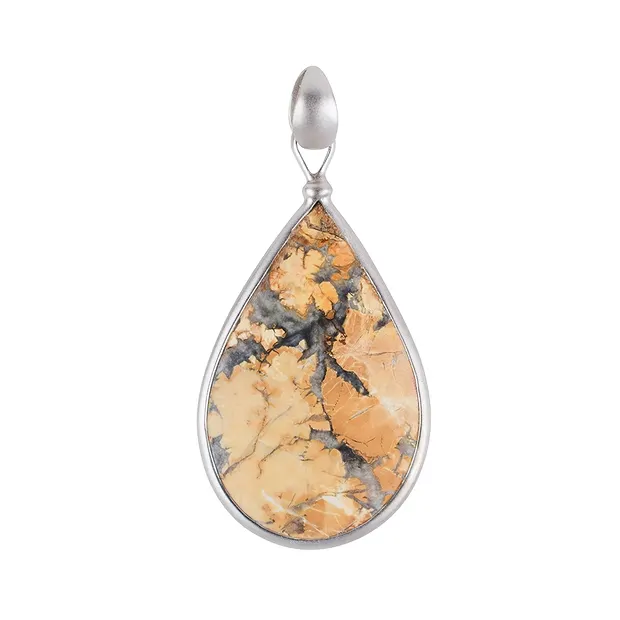 Maligano jasper drop pendant, 5.5 cm, rhodiniert, frosted | Marco Schreier