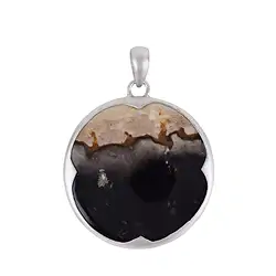 242118210036 Petrified Palm Wood pendant (round), 4.3 cm, rhodiniert, matted | Marco Schreier