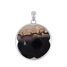 Petrified Palm Wood pendant (round), 4.3 cm, rhodiniert, matted | Marco Schreier