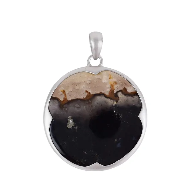 Petrified Palm Wood pendant (round), 4.3 cm, rhodiniert, matted | Marco Schreier