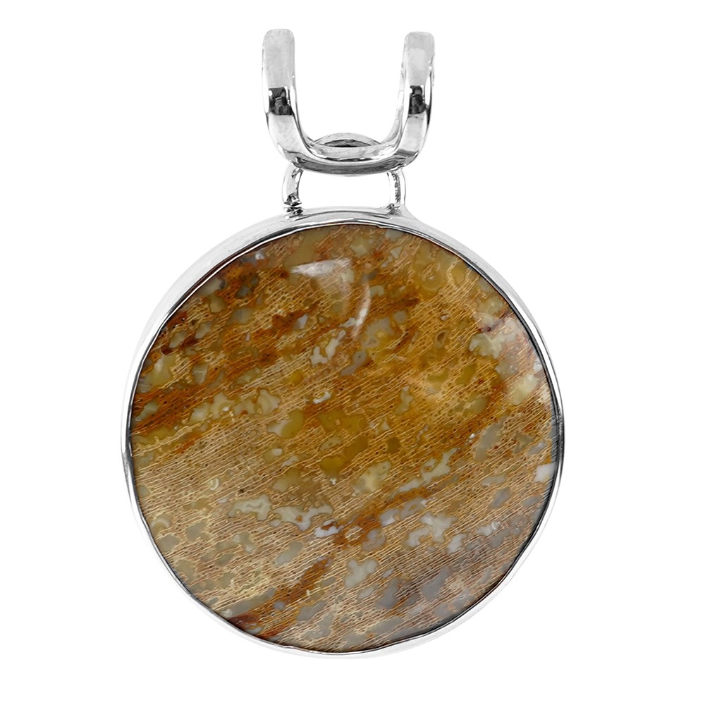 Petrified Palm Wood pendant, round (30mm), 4.3cm, rhodiniert | Marco Schreier