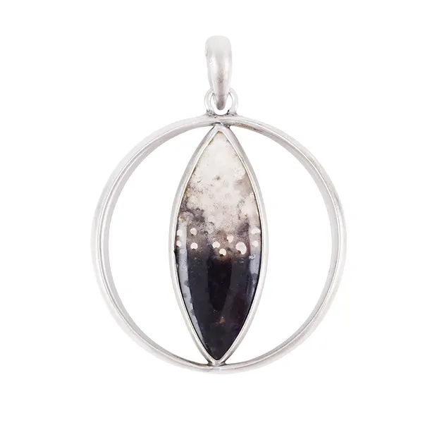 Petrified Palm Wood pendant, Marquise, 4.7 cm, rhodiniert, matted | Marco Schreier