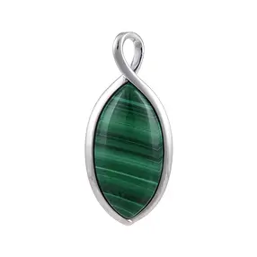 Malachite marquise pendant (36 x 18mm), 5.1cm, rhodiniert | Marco Schreier