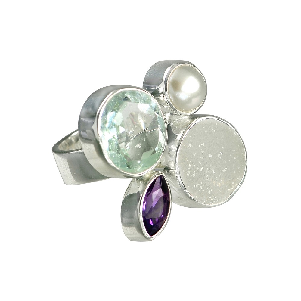 Ring Amethyst, Topas, Perle, Achat, Gr. 55 | GH Edelsteine, Heilsteine & Schmuck