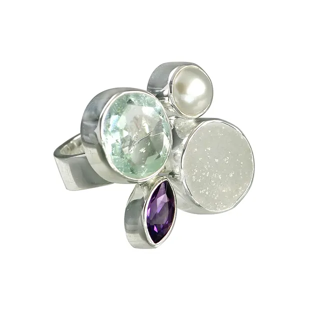 Ring Amethyst, Topas, Perle, Achat, Gr. 55 | GH Edelsteine, Heilsteine & Schmuck