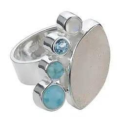 243005130094 Bague Agate Druzy, Larimar,Topaze, Labradorite (blanche), taille 61 | Marco Schreier