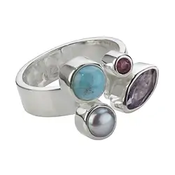 243005130115 Bague Larimar, améthyste, tourmaline, perle (teintée), taille 61 | Marco Schreier