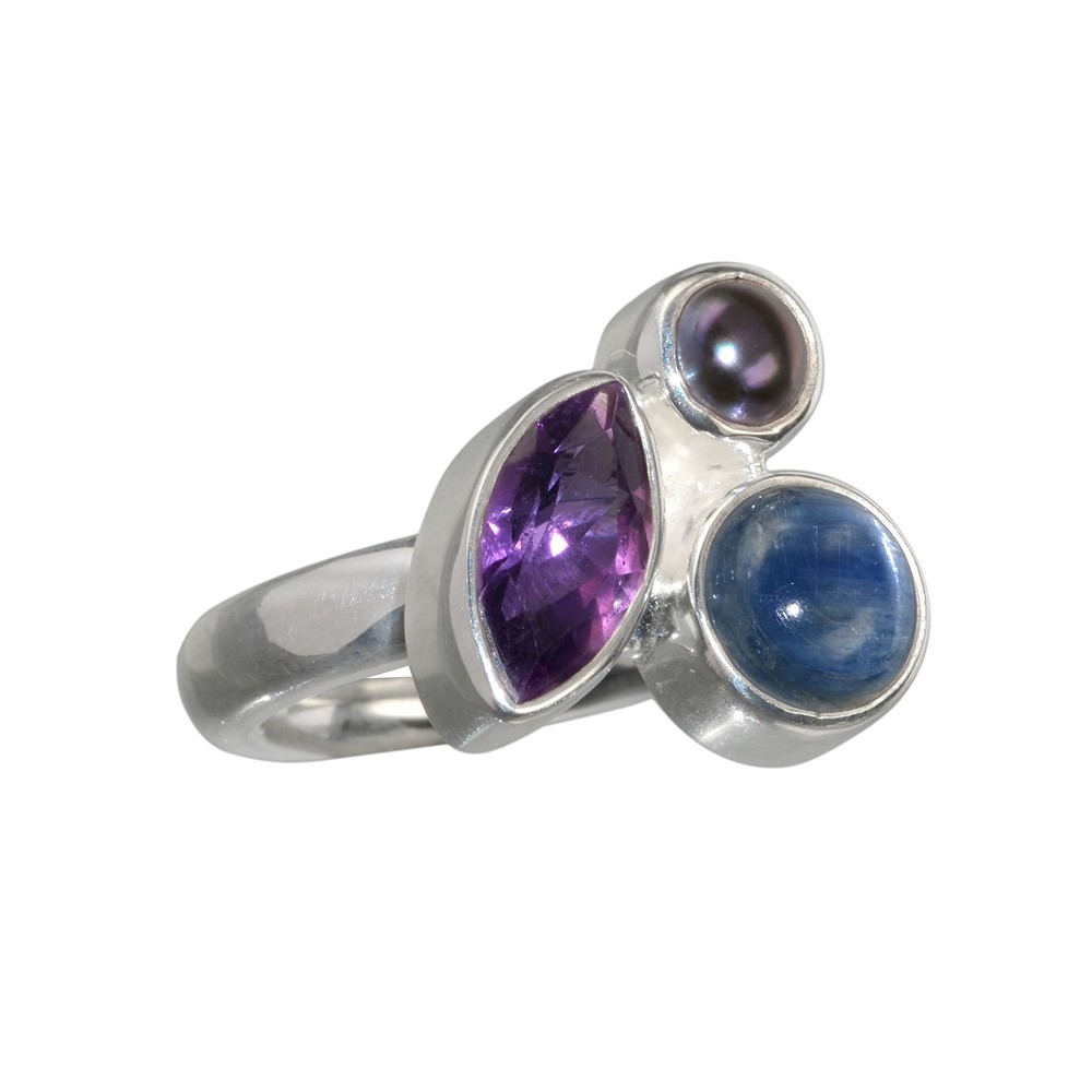Anillo amatista, Cianita, perla, talla 57 | Marco Schreier